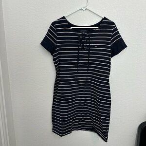 Tommy Hilfiger Navy and White Striped T shirt Dress